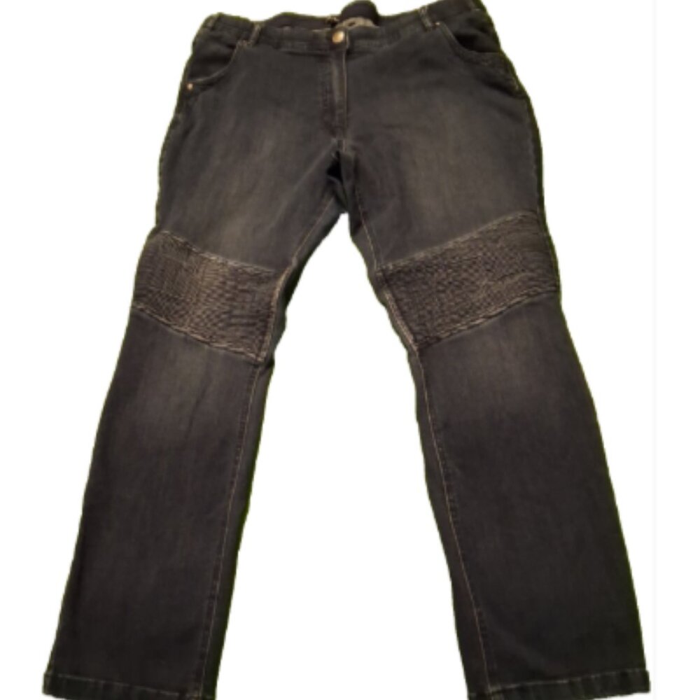 Ulla Popken Women's 18/36 Dark Elastic Waist Straight Leg Stretch Pockets Jeans
